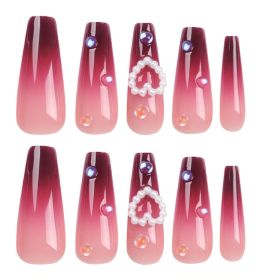 24 PCS Red Heart Nail Art, Long Length Long Water Pipe Fake Nails,Square Head Nail Tips False Nail (Option: 24pcs)