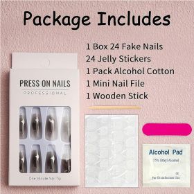 24 PCS Black Silver Star Nail Art, Long Length Long Water Pipe Fake Nails,Square Head Nail Tips False Nail (Option: 24pcs)