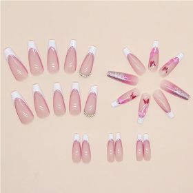 24 PCS Glitter Powder Butterfly Nail Art, Long Length Long Water Pipe Fake Nails,Square Head Nail Tips False Nail (Option: 24pcs)