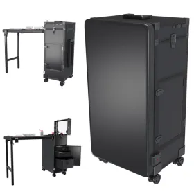 Portable Nail Art Table W/ LED Mirror, Bluetooth, Lockable Drawers, Telescopic Pole - Folding Manicure Station For Salons (Black) (Option: defaulttitle)