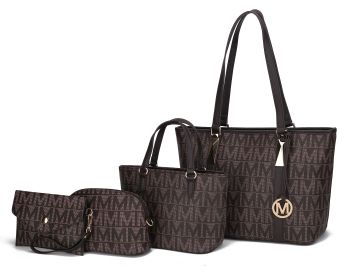 MKF Collection Marimar M Signature Vegan Leather Women's Tote Bag by Mia K Ã¢â‚¬â€œ 4 Pcs set (Color: Chocolate)