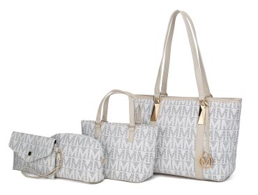 MKF Collection Marimar M Signature Vegan Leather Women's Tote Bag by Mia K Ã¢â‚¬â€œ 4 Pcs set (Color: White)