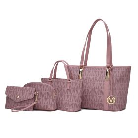 MKF Collection Marimar M Signature Vegan Leather Women's Tote Bag by Mia K Ã¢â‚¬â€œ 4 Pcs set (Color: Purple)