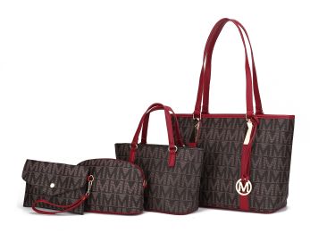MKF Collection Marimar M Signature Vegan Leather Women's Tote Bag by Mia K Ã¢â‚¬â€œ 4 Pcs set (Color: Red)