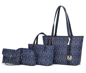 MKF Collection Marimar M Signature Vegan Leather Women's Tote Bag by Mia K Ã¢â‚¬â€œ 4 Pcs set (Color: Navy)