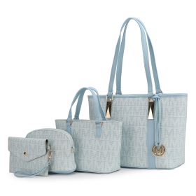 MKF Collection Marimar M Signature Vegan Leather Women's Tote Bag by Mia K Ã¢â‚¬â€œ 4 Pcs set (Color: Light Blue)