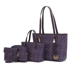 MKF Collection Marimar M Signature Vegan Leather Women's Tote Bag by Mia K Ã¢â‚¬â€œ 4 Pcs set (Color: Dark Purple)