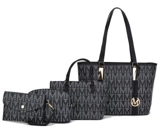 MKF Collection Marimar M Signature Vegan Leather Women's Tote Bag by Mia K Ã¢â‚¬â€œ 4 Pcs set (Color: Black)