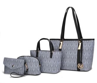 MKF Collection Marimar M Signature Vegan Leather Women's Tote Bag by Mia K Ã¢â‚¬â€œ 4 Pcs set (Color: Gray)