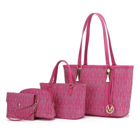 MKF Collection Marimar M Signature Vegan Leather Women's Tote Bag by Mia K Ã¢â‚¬â€œ 4 Pcs set (Color: Fuchsia)
