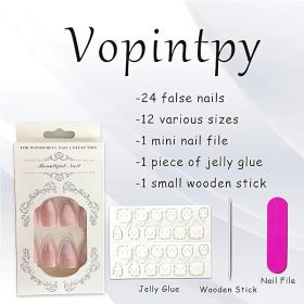 24 PCS Aurora Powder Nail Art, Length Long Water Pipe Fake Nails, Had Nail Tips False Nail (Option: 24pcs)