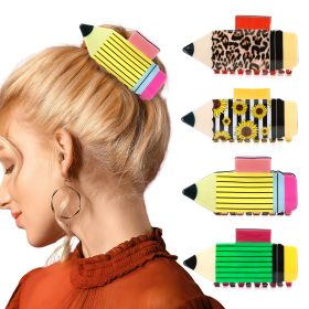 4Pcs Pencil Hair Clips Back To School Hair Accessories For Women Sunflower Leopard Stripe Hair Claw Clips Non Slip Hairpin For Thick Thin Hair Sc (Option: W13769296)